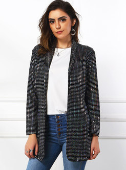 Notched Collar Long Sleeve Sequin Blazer
