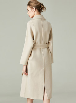Solid Lapel Double-cashmere Long Wool Coat