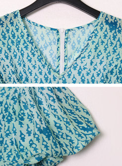 Boho V-neck Puff Sleeve Print Maxi Dress