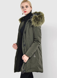 Army Green Hooded Slim Down Cotton Coat