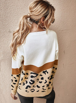 Color-blocked Leopard Print Pullover Sweater