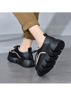 Color-blocked Rounded Toe Platform Loafers