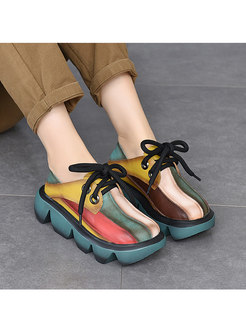 Retro Rounded Toe Platform Color-blocked Loafers