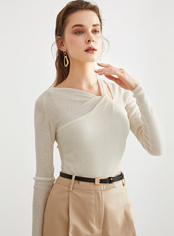 Asymmetric V-neck Long Sleeve Pullover Sweater