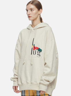 Hooded Pullover Letter Print Loose Sweatshirt