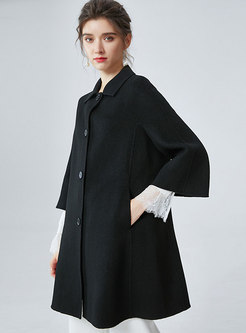Lapel 3/4 Sleeve Single-breasted Straight Wool Overcoat