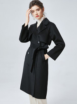 Black Lapel Double-breasted Straight Peacoat