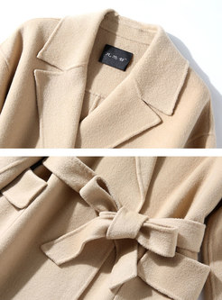 Solid Lapel Split A Line Wool Overcoat