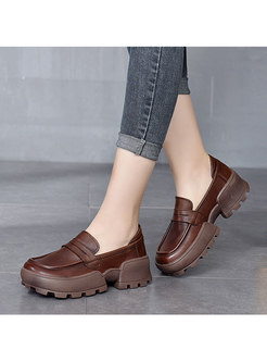 Retro Rounded Toe Platform Loafers