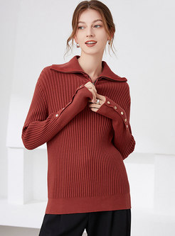Turn-down Collar Long Sleeve Pullover Sweater