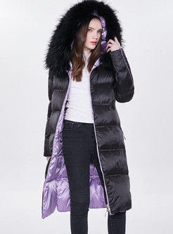 Hooded Reflective Long Straight Puffer Coat