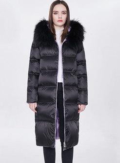 Hooded Reflective Long Straight Puffer Coat