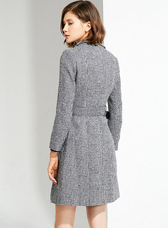 Notched Collar Houndstooth Wool Blend Overcoat