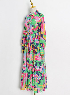 Boho Print Beach Maxi Dress With Long Sleeve