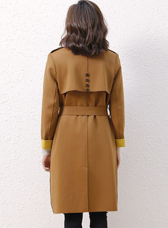 Brown Double-breasted Trench Coat With Belt