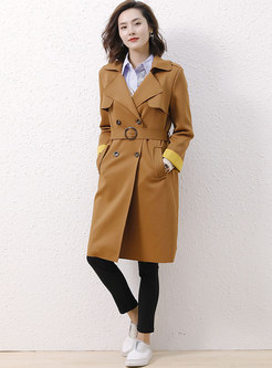 Brown Double-breasted Trench Coat With Belt