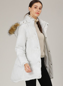 White Cotton Puffer Coat With Removable Hood