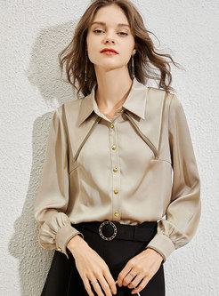 Loose Satin Silky Blouse With Buttons