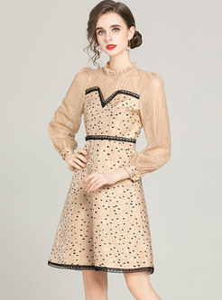 Cute Polka Dot Short Dress With Long Sleeve 