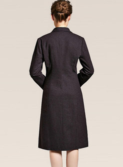 Black Faux Wool Winter Coat With Pockets
