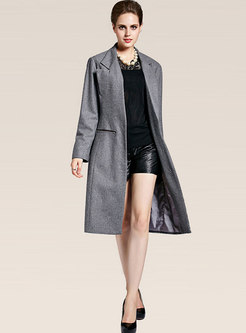 Black Faux Wool Winter Coat With Pockets