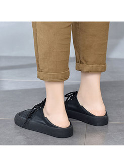Retro Square Toe Flat Loafers With Velcro