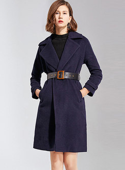 Notched Collar Wool Blend Overcoat With Belt