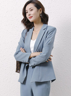 Blue Double-breasted Blazer With Split Design
