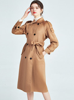 Double-breasted Mid-Long Wool Peacoat with Belt