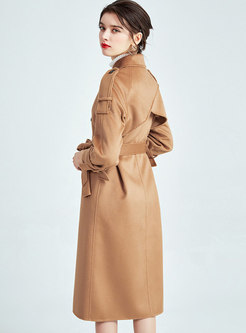 Double-breasted Mid-Long Wool Peacoat with Belt