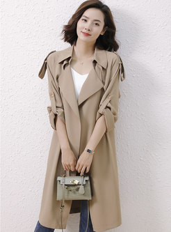 Roll Up Sleeve Mid-long Wrap Trench Coat
