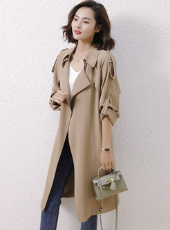 Roll Up Sleeve Mid-long Wrap Trench Coat