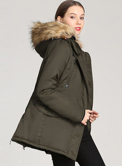 Faux Fur Hooded Puffer Jacket With Multi Pockets