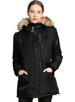 Faux Fur Hooded Puffer Jacket With Multi Pockets