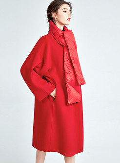 Double-cashmere Mid-length Peacoat With Scarf