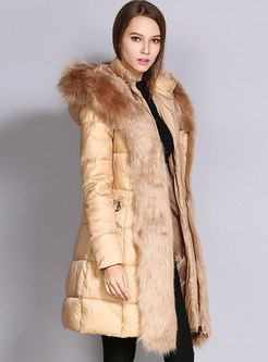 Removable Fur Collar Hooded Puffer Coat