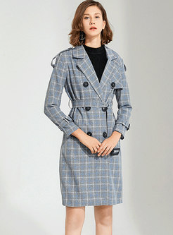Plaid Double-breasted Belted Trench Coat