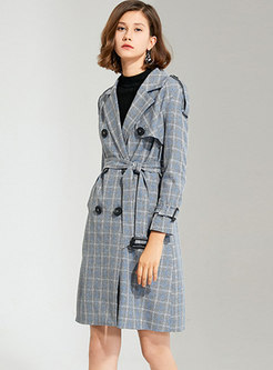 Plaid Double-breasted Belted Trench Coat