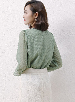Crew Neck Pullover Puff Sleeve Blouse Top
