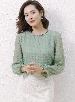 Crew Neck Pullover Puff Sleeve Blouse Top