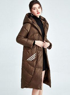 Hooded Mid-length Puffer Coat With Buttons