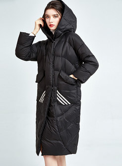Hooded Mid-length Puffer Coat With Buttons