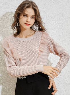 Cute Crew Neck Back Bowknot Sweater Top