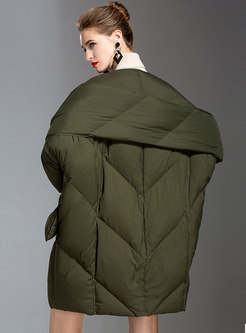 Plus Size Duck Down Puffer Coat With Scarf
