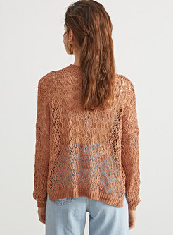 Crew Neck Openwork Cable-knit Sweater Tee