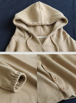 Hooded Pullover Plus Size Sweatshirt With Buttons