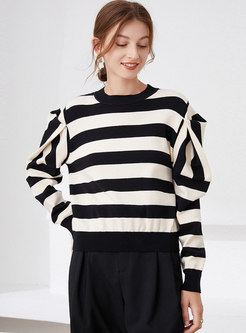 Crew Neck Striped Pullover Knitted Sweater