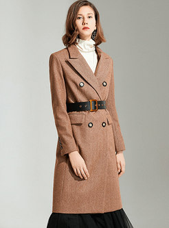 Long Sleeve Double-breasted Belted Peacoat