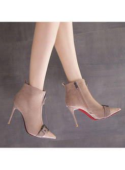 Pointed Toe Buckle Martin Boots With Side Zipper