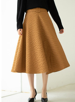 High Waisted Big Hem Midi Skirt